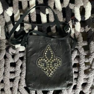 Lisa Berck Original B Bag crossbody Black leather plus Suede strap rhinestones